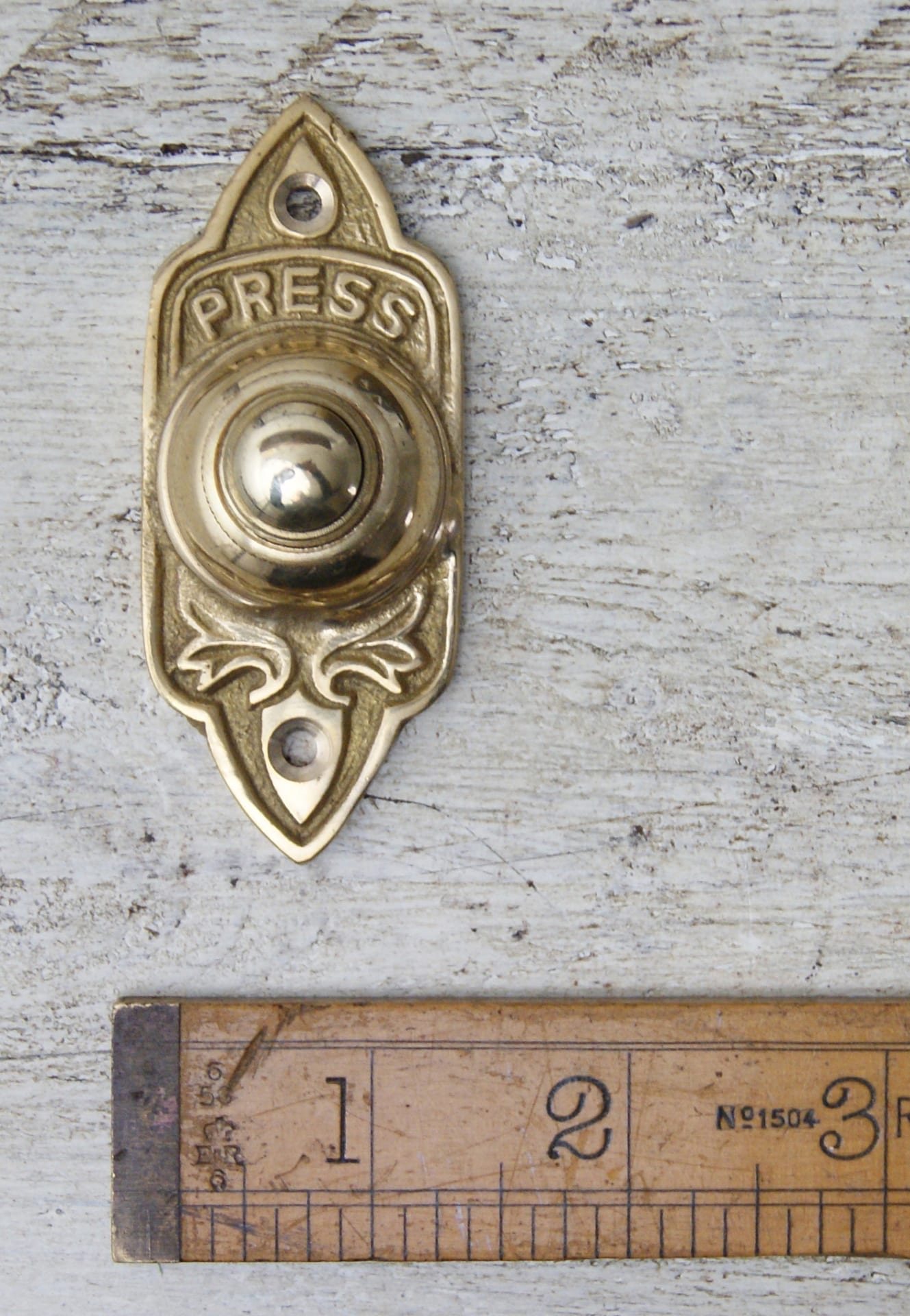 Solid Brass Door Bell Push Press "Retro" Design 75 x 30mm 