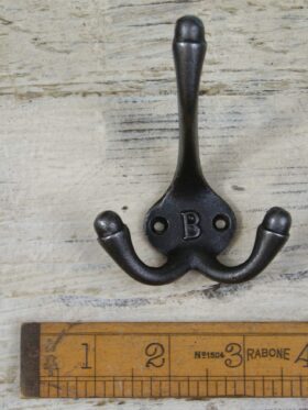 Hat & Coat Hook Triple 'B' Cast Antique Iron 90mm