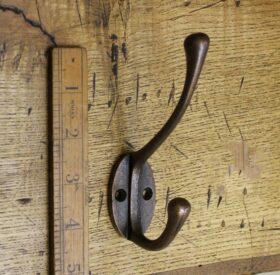 Hat & Coat Hook Victorian 2 Hole Round Stem Antique Copper 110mm