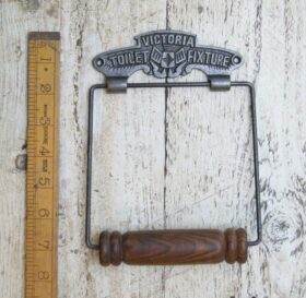 Toilet Roll Holder VICTORIA Fixture Wire & Wood Antique Iron