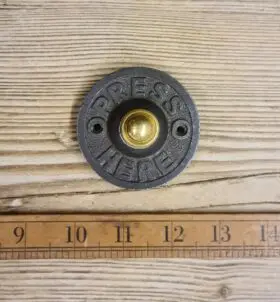 Door Bell Push PRESS HERE Cast Iron & Brass 80mm Diameter